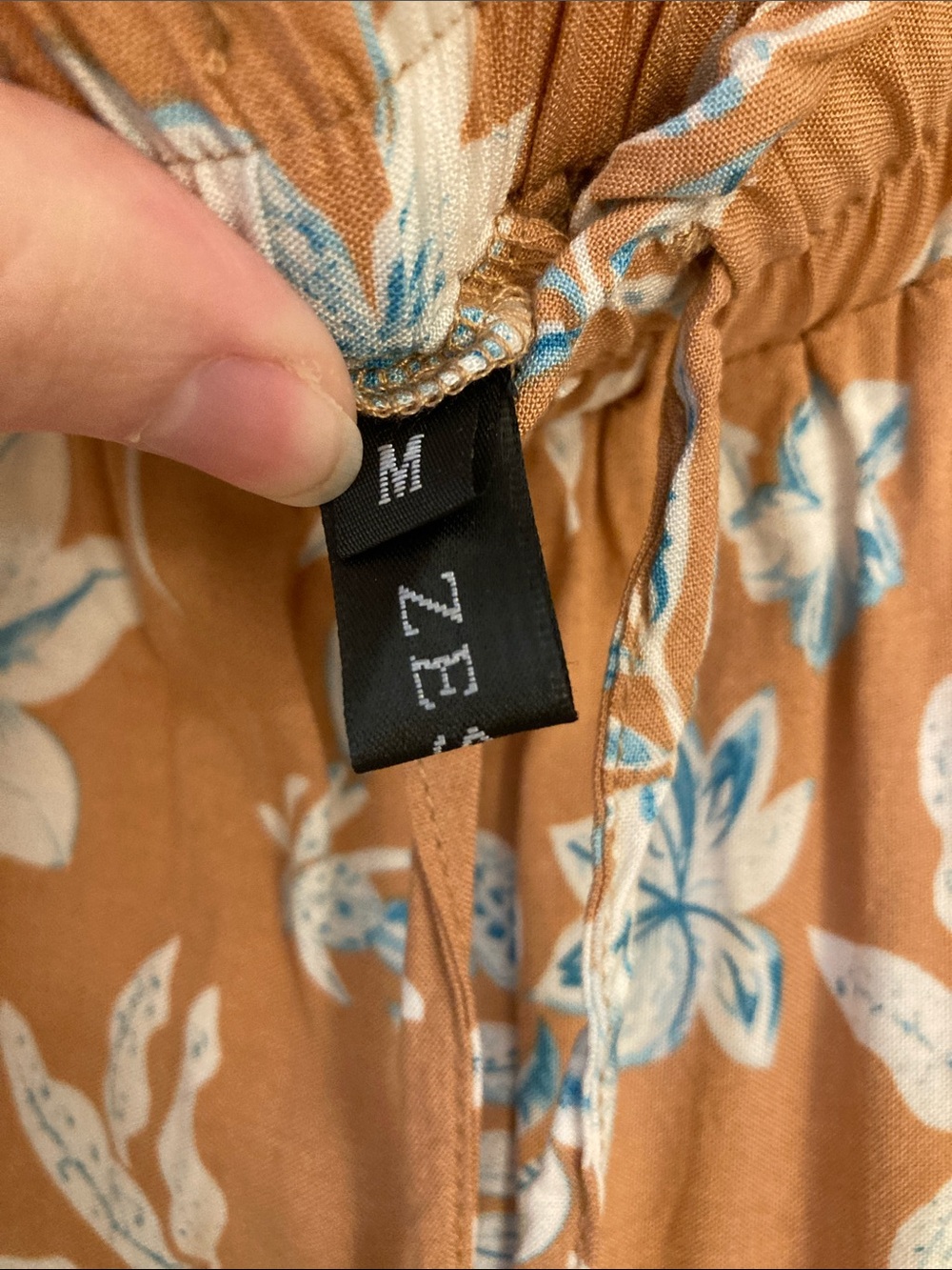 Boho Floral Maxi Skirt in Camel with White & Light Blue Print - Picture 5 of 14